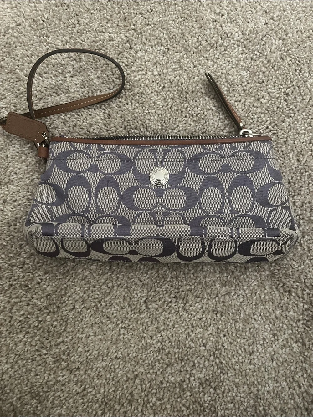 Coach Gray & Brown Signature Canvas Wristlet